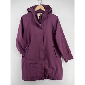LL BEAN Jacket Womens PM Petite Rain Coat Long Windbreaker Hooded Purple